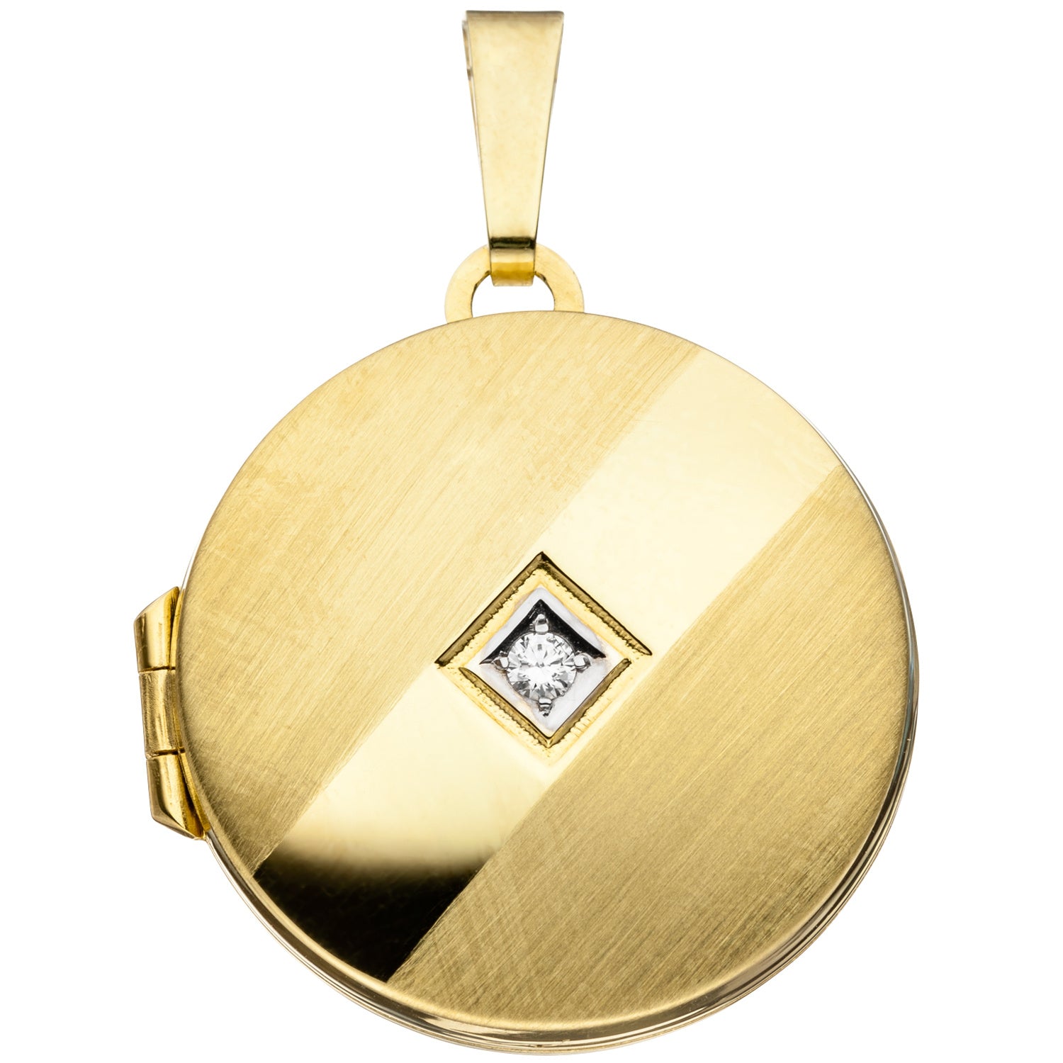 Medaillon rund 333 Gold Gelbgold teil matt 1 Zirkonia Anhänger zum Öffnen