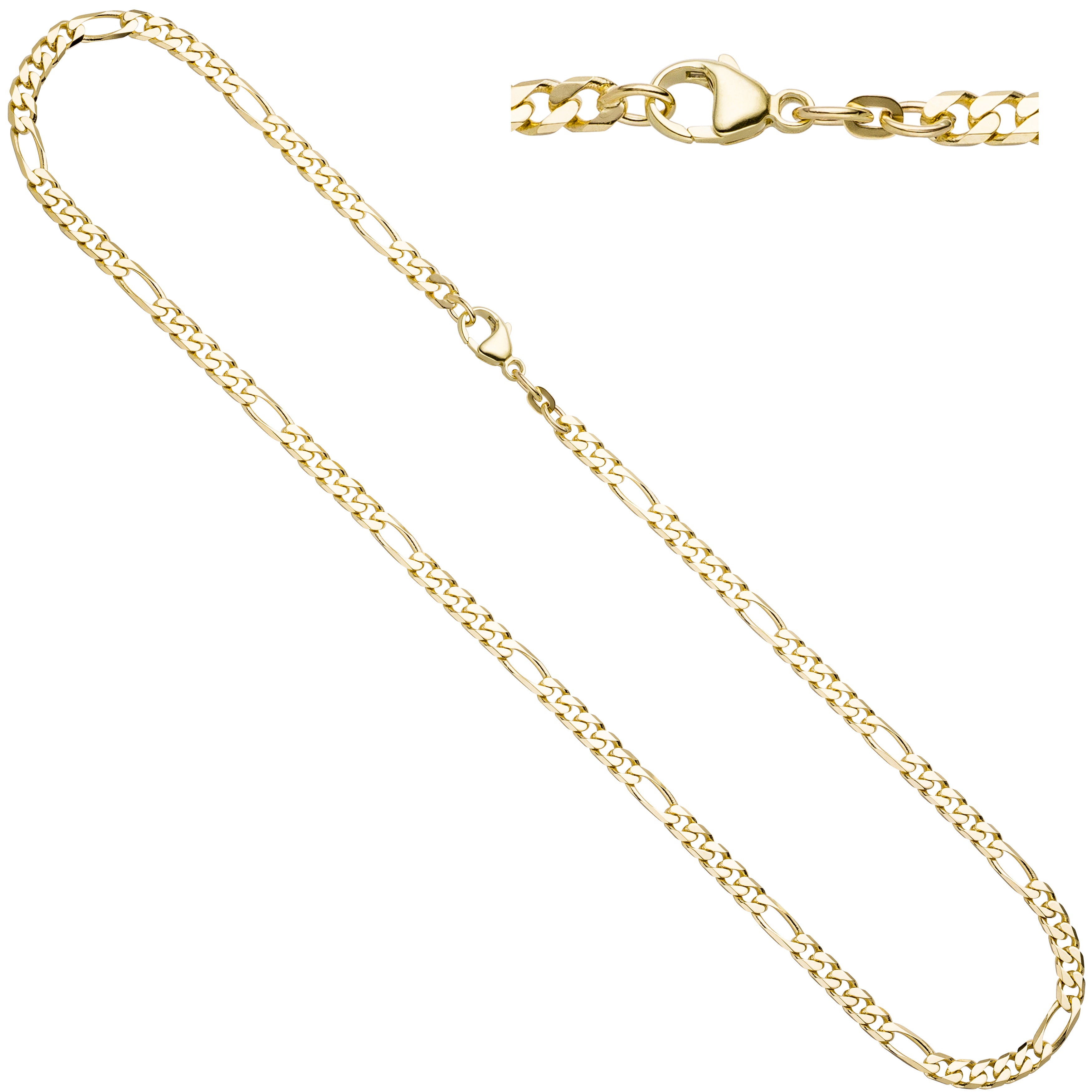 Figarokette 585 Gelbgold 4,4 mm 50 cm Gold Kette Halskette Goldkette Karabiner