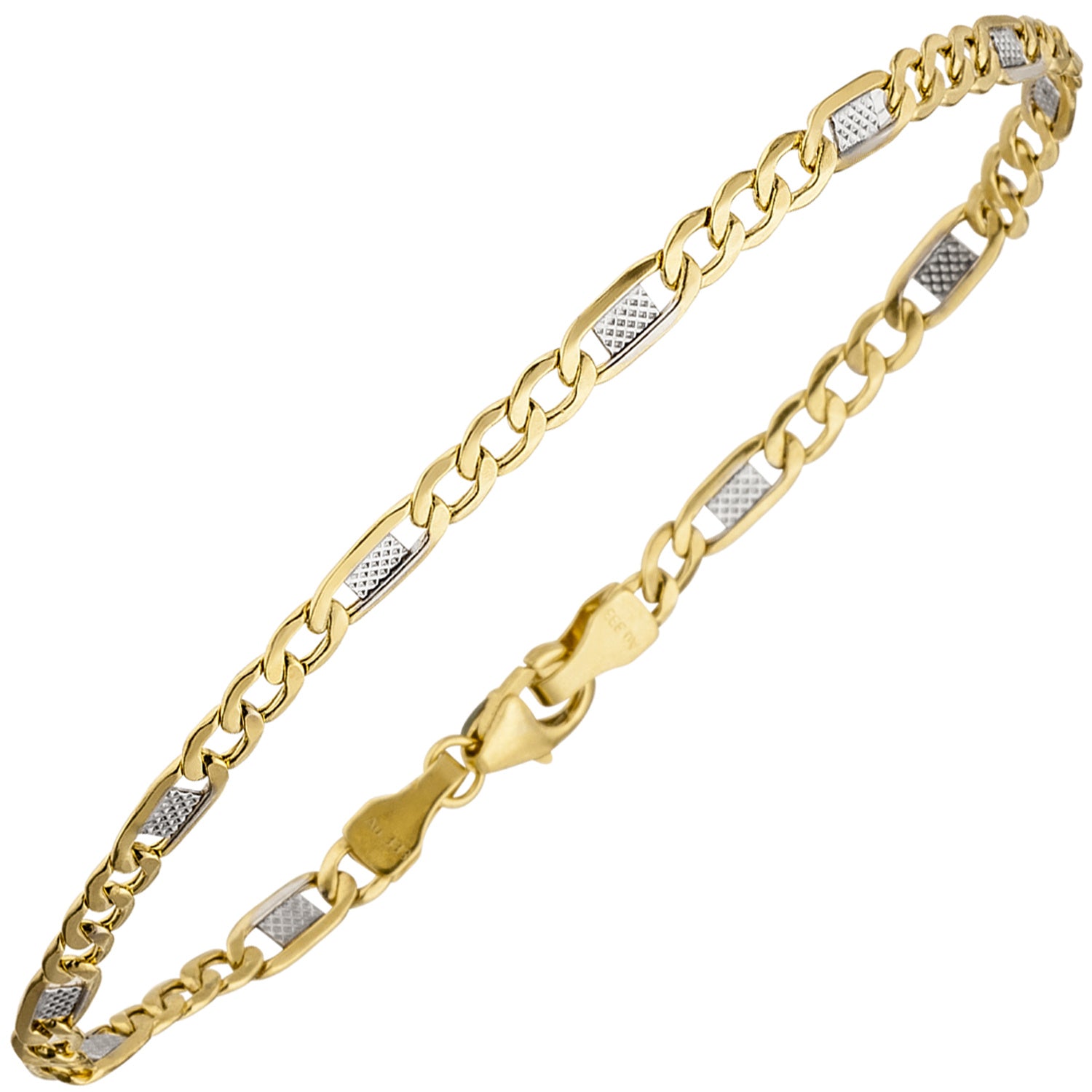 Steg-Panzerarmband 333 Gelbgold bicolor 19 cm Gold Armband Goldarmband Karabiner