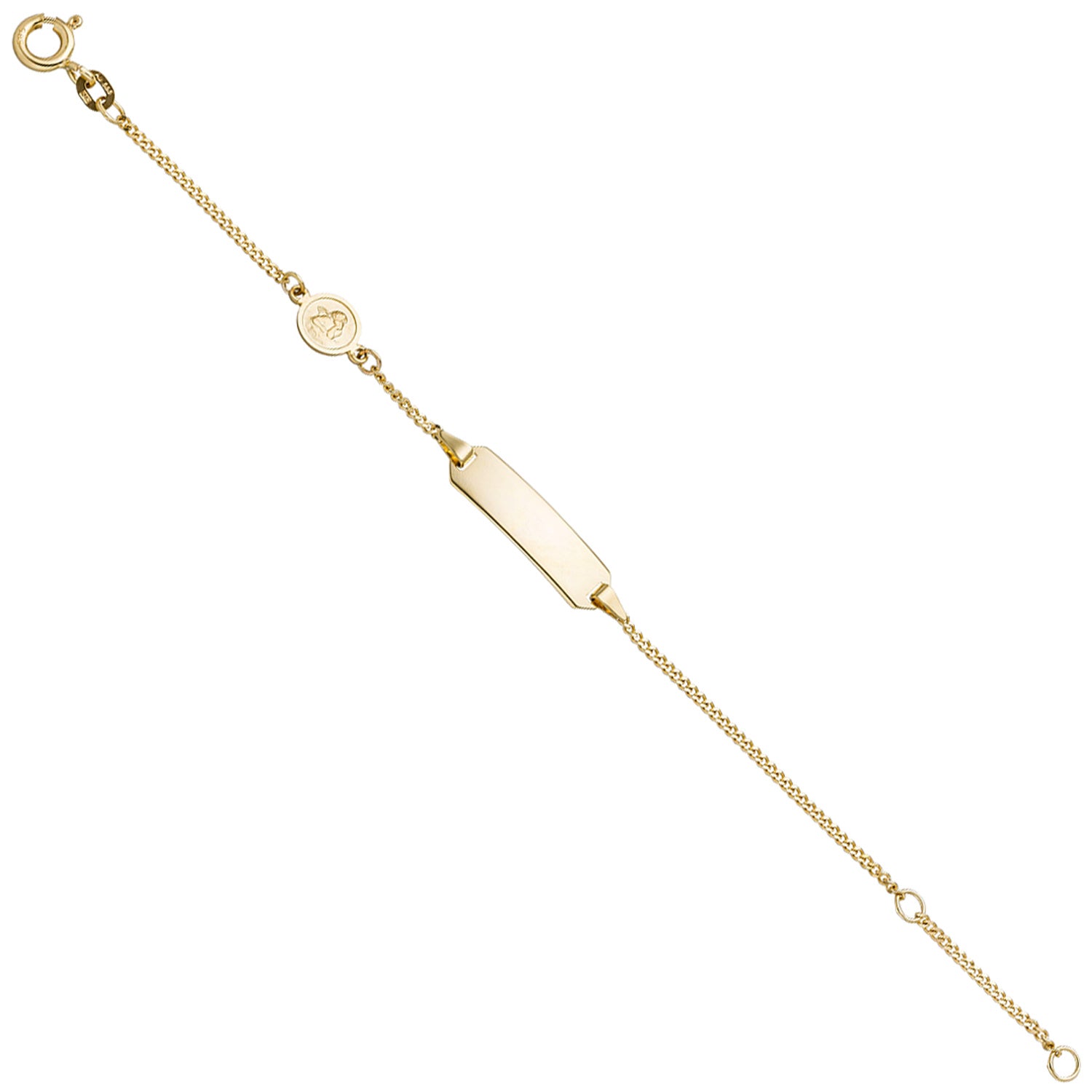 Schildband Engel 585 Gold Gelbgold mattiert 14 cm Gravur ID Armband Federring