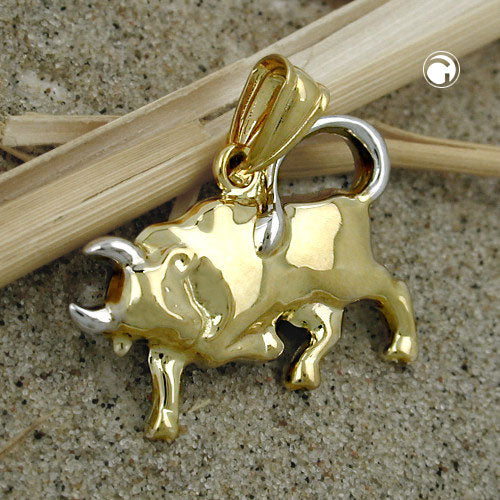 Anhänger 16x23mm Stier bicolor rhodiniert 9Kt GOLD