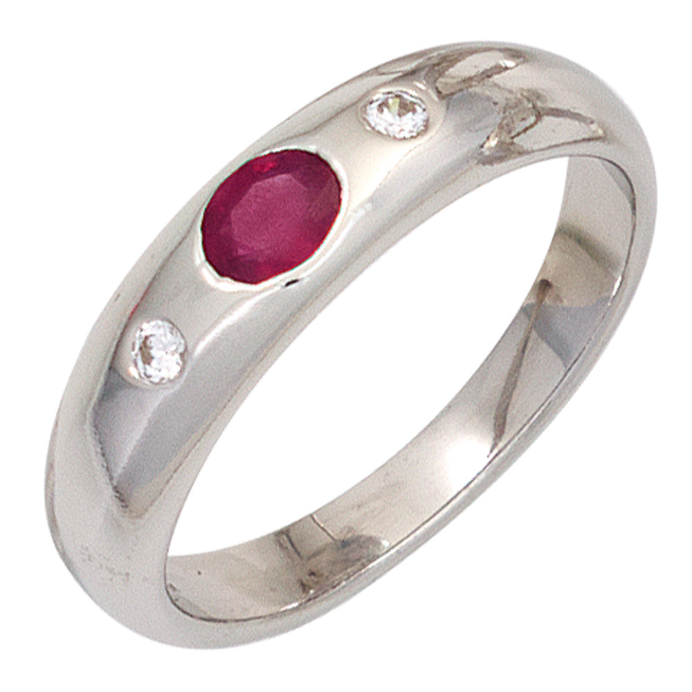 Damen Ring 925 Sterling Silber rhodiniert 1 Rubin rot 2 Zirkonia Silberring