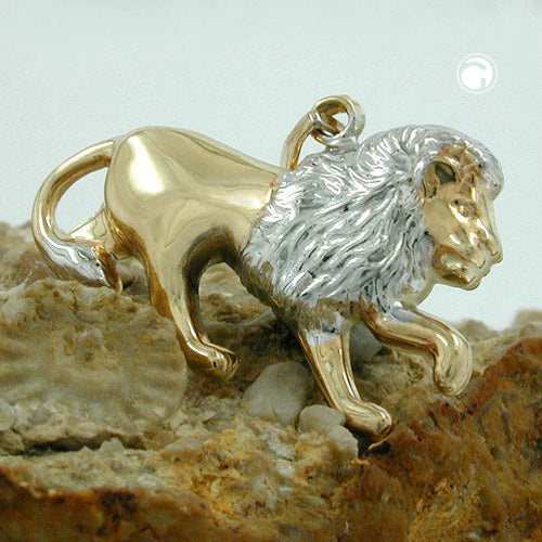 Anhänger 23x15mm Löwe bicolor rhodiniert 9Kt GOLD