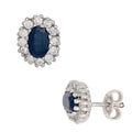 Ohrstecker 925 Sterling Silber rhodiniert 24 Zirkonia 2 Saphire blau Ohrringe