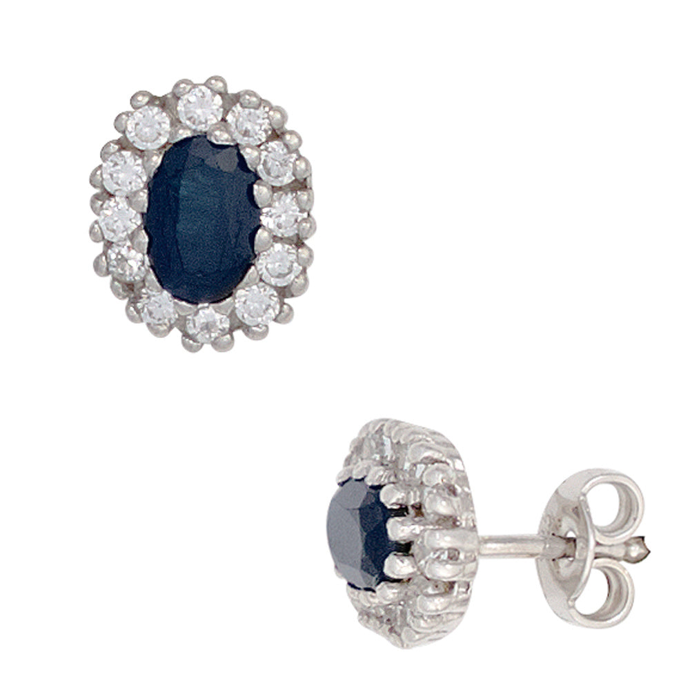 Ohrstecker 925 Sterling Silber rhodiniert 24 Zirkonia 2 Saphire blau Ohrringe