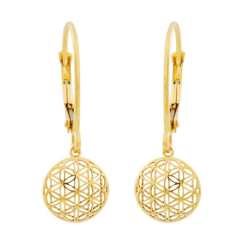 Ohrbrisur Ohrhänger Ohrringe 25x9mm Blume des Lebens 9Kt GOLD