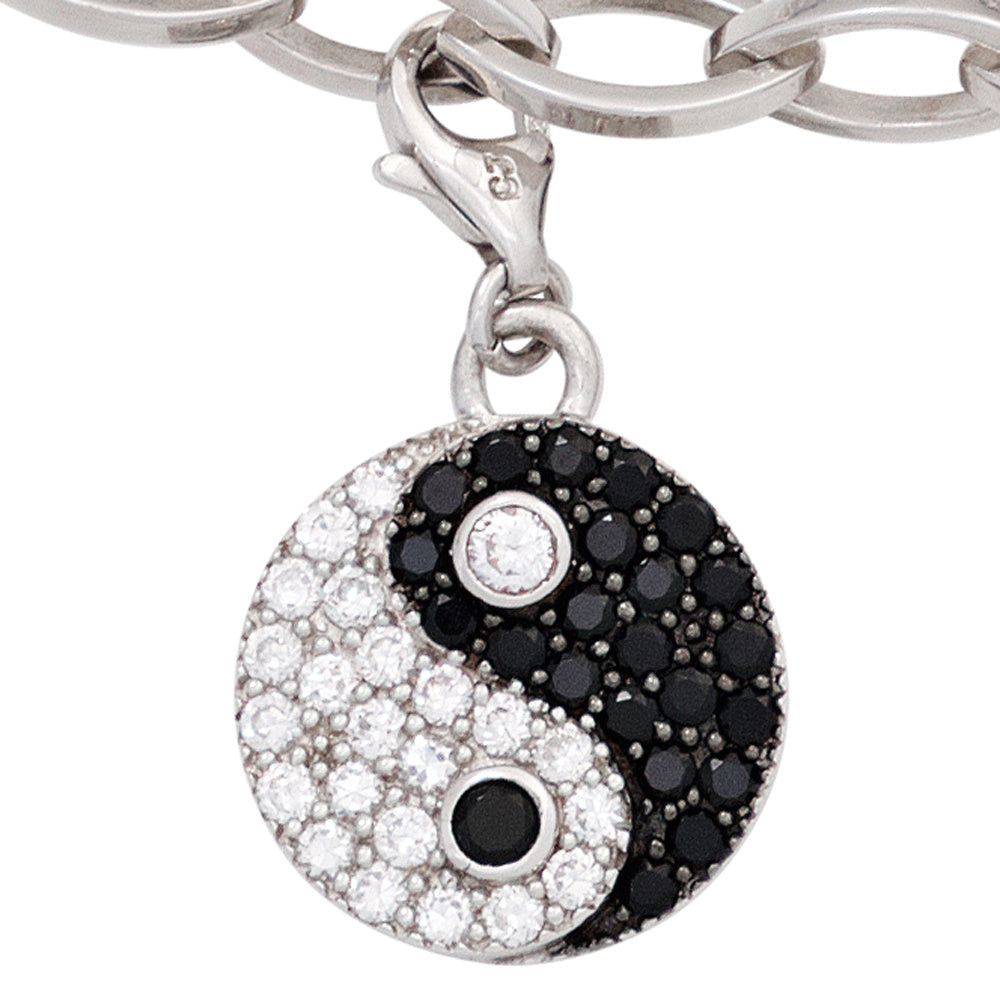 Einhänger Charm Ying Yang 925 Sterling Silber mit 46 Zirkonia schwarz weiß