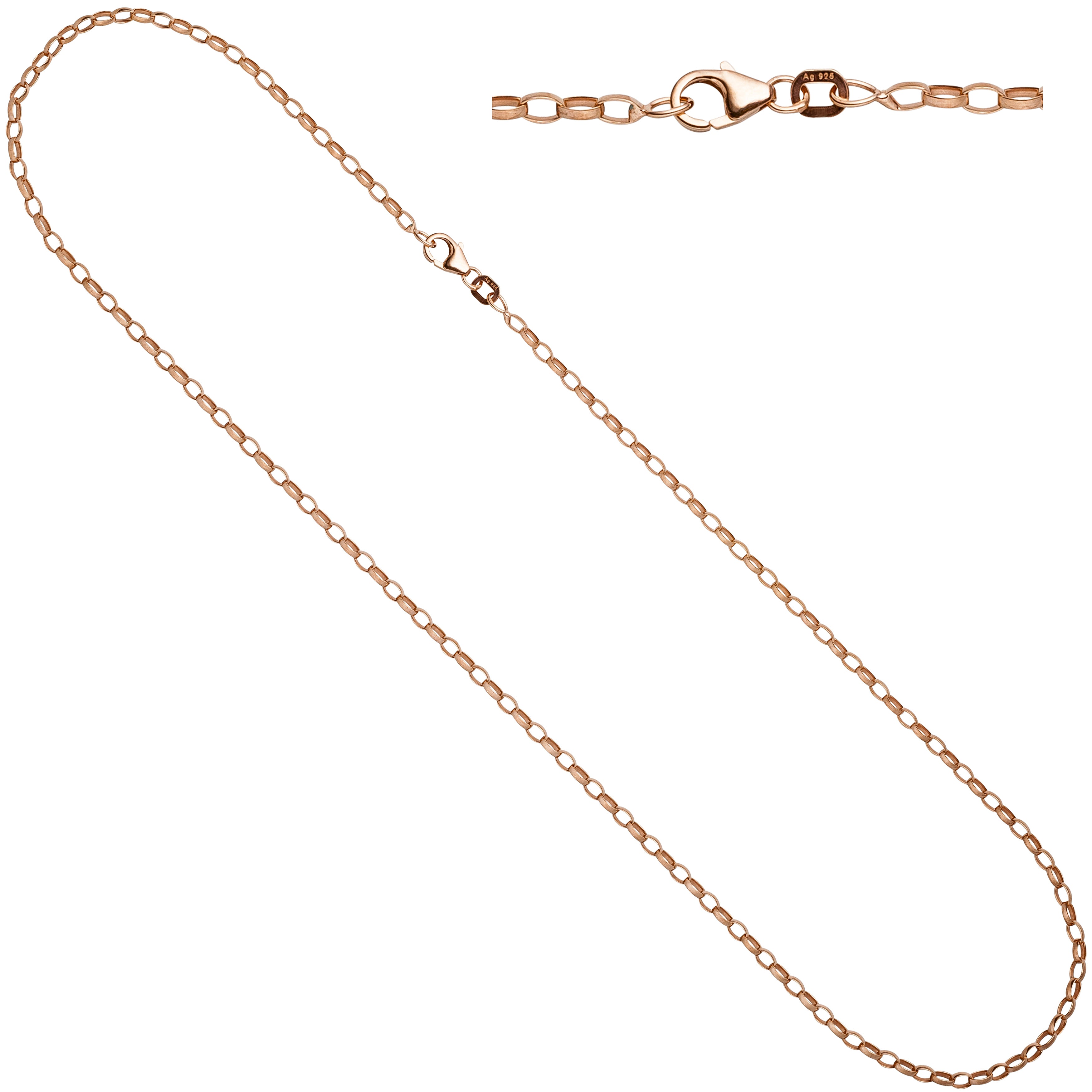 Ankerkette 925 Silber rotgold vergoldet 2,4 mm 45 cm Halskette Kette Karabiner