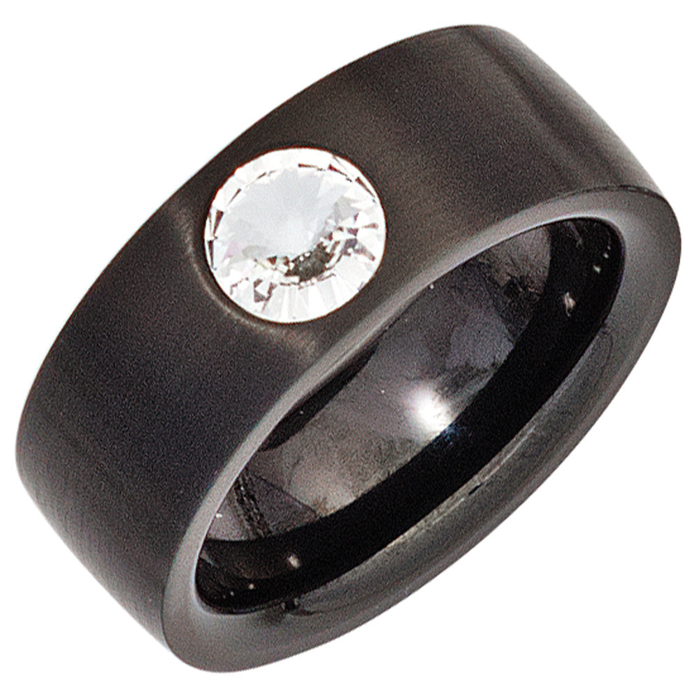 Damen Ring Edelstahl schwarz beschichtet mit SWAROVSKI® ELEMENT