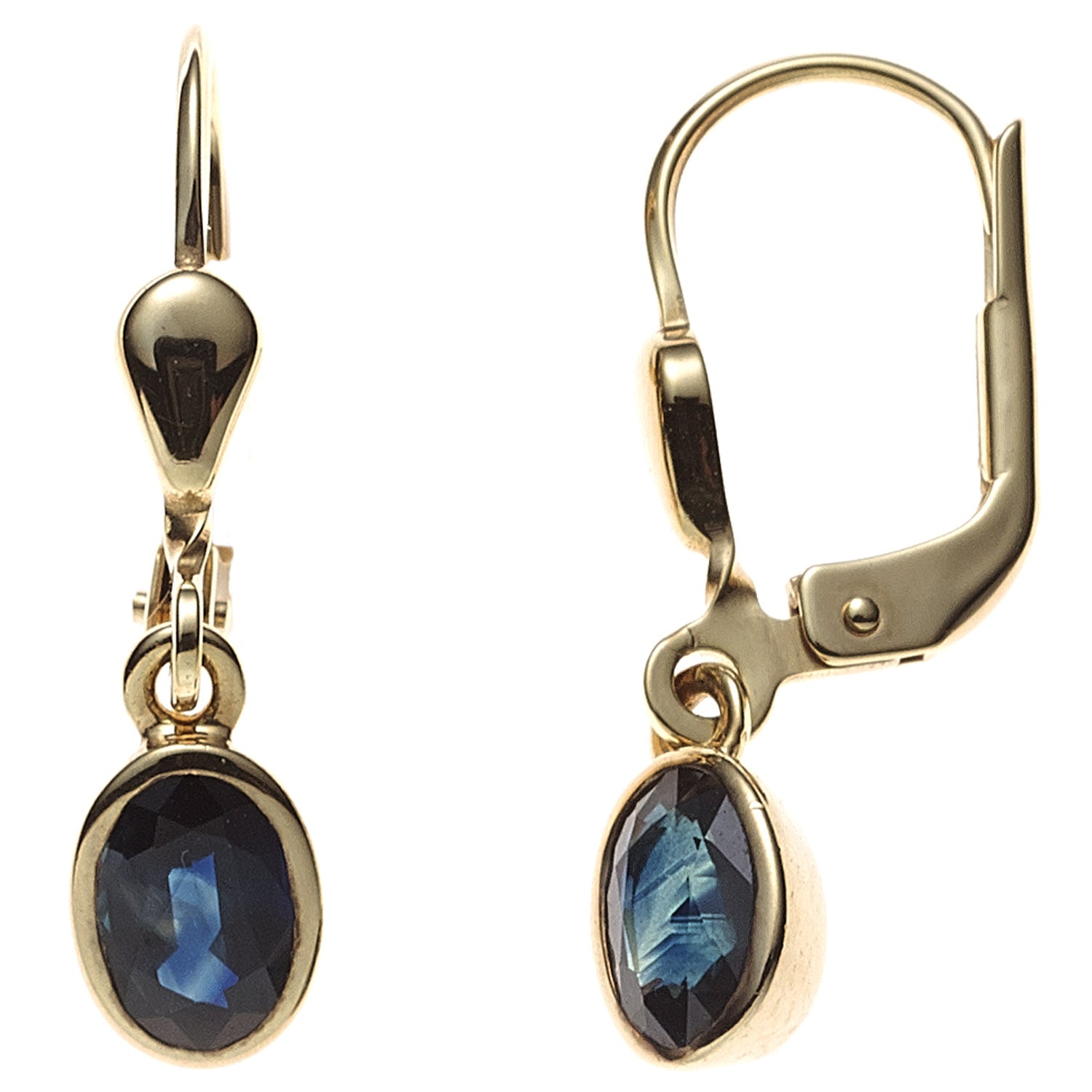 Boutons oval 585 Gold Gelbgold 2 Saphire blau Ohrringe Ohrhänger Goldohrringe