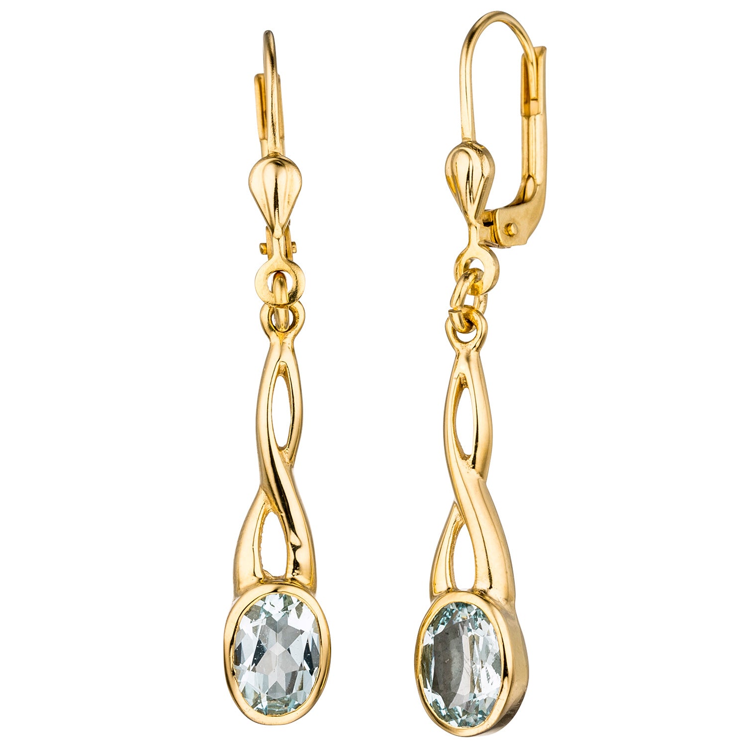 Ohrhänger 585 Gold Gelbgold 2 Aquamarine helllbau blau Ohrringe Boutons