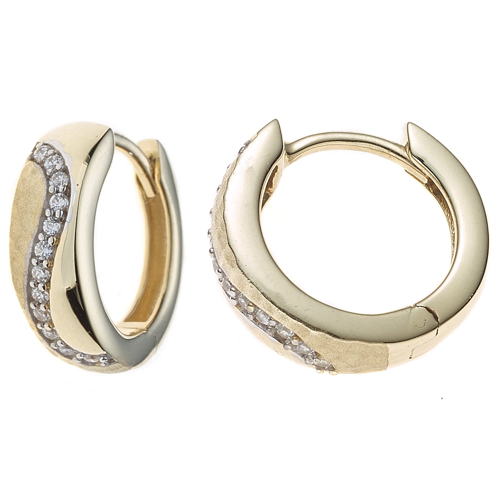 Creolen rund 333 Gold Gelbgold bicolor mattiert mit 24 Zirkonia Ohrringe
