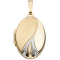 Medaillon oval für 2 Fotos 333 Gold Gelbgold bicolor mit Zirkonia