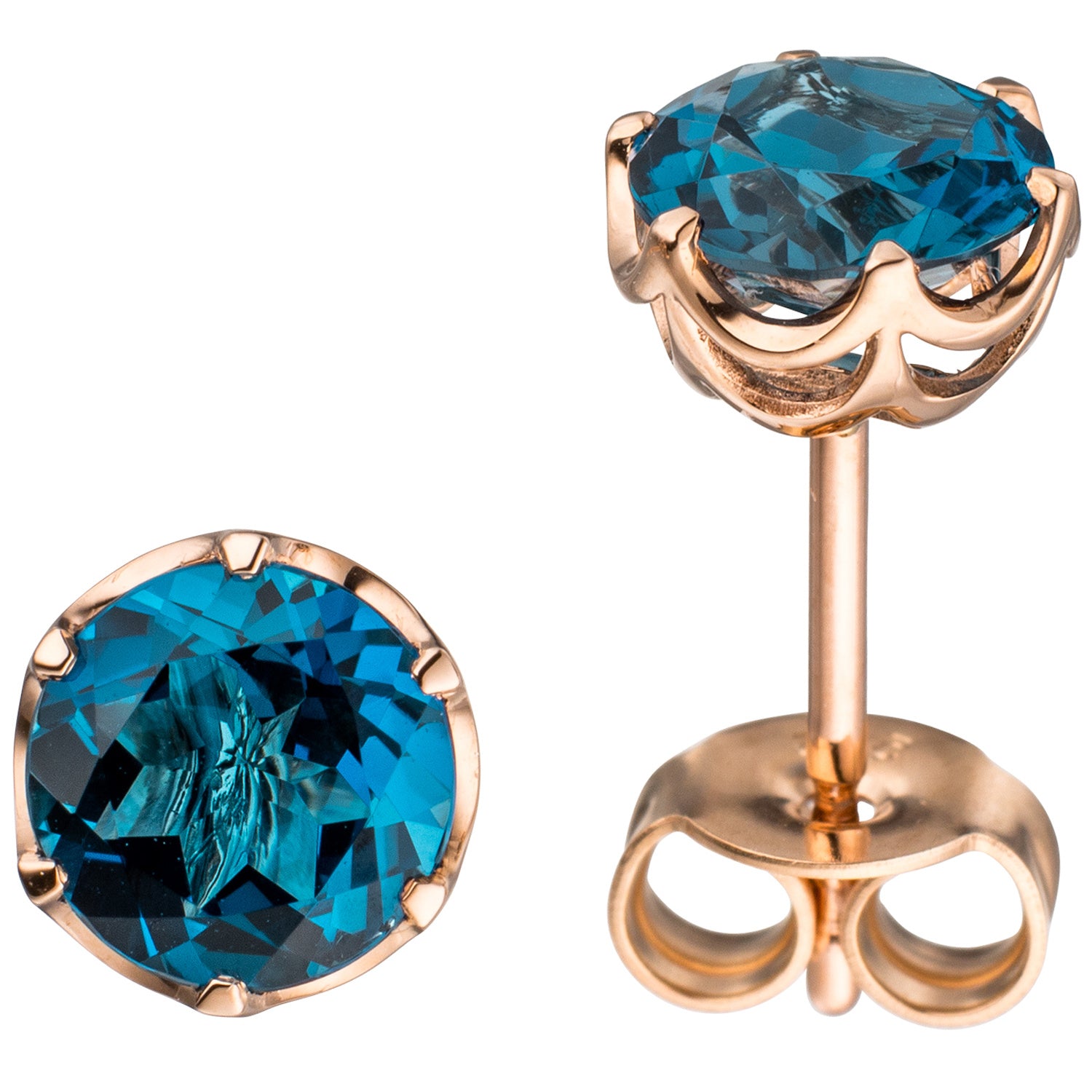 Ohrstecker rund 585 Gold Rotgold 2 Blautopase blau London blue Ohrringe