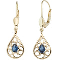 Boutons Tropfen 585 Gold Gelbgold 2 Saphire blau Ohrringe Ohrhänger Goldohrringe