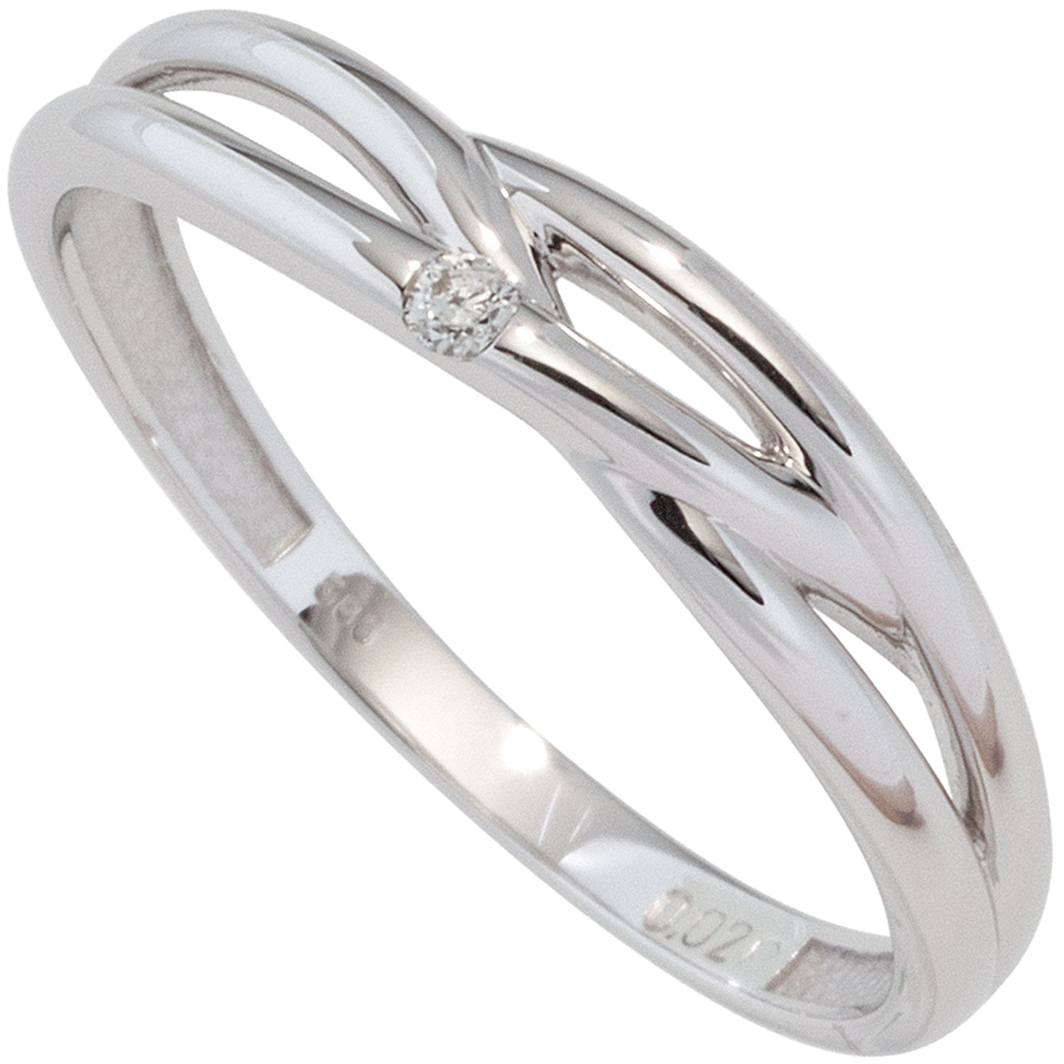 Damen Ring 585 Gold Weißgold 1 Diamant Brillant 0,02ct. Diamantring Weißgoldring