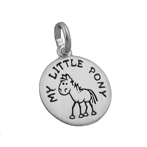 Anhänger 12mm mit Gravur MY LITTLE PONY" Pony schwarz lackiert matt Silber 925"
