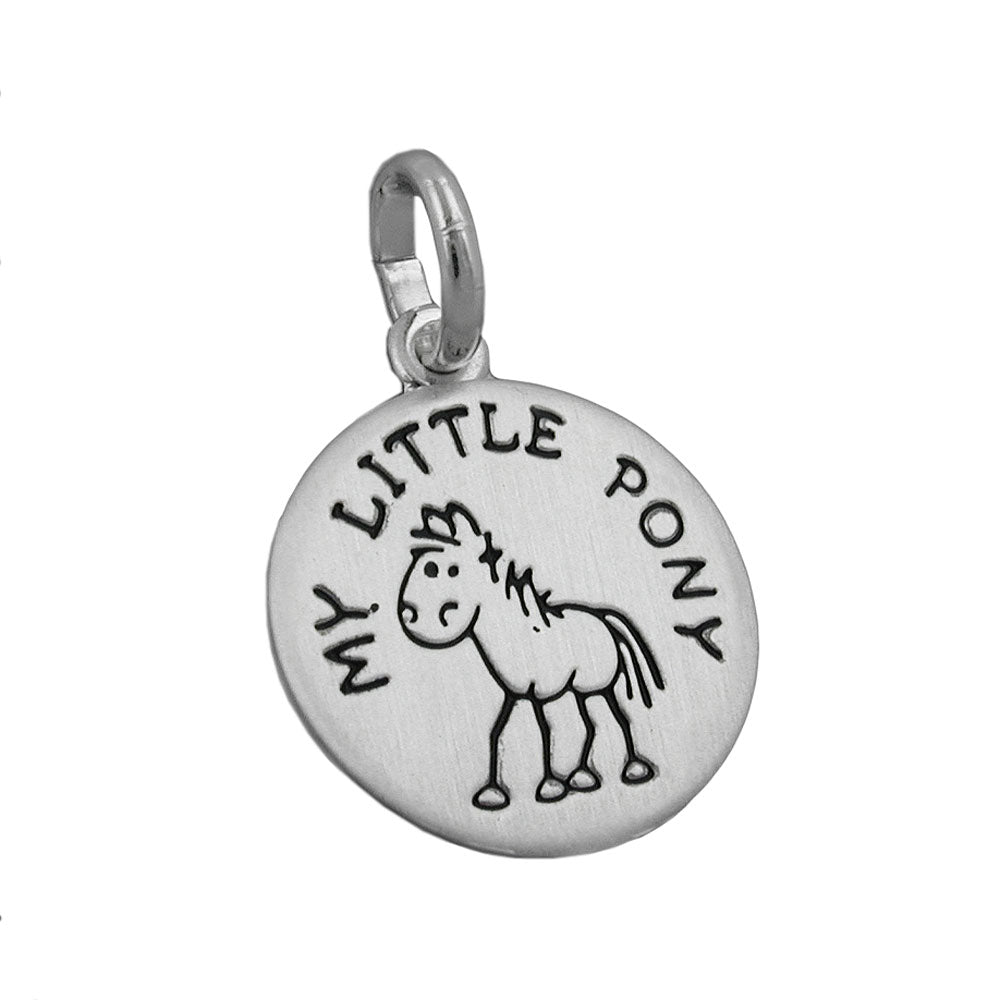 Anhänger 12mm mit Gravur MY LITTLE PONY" Pony schwarz lackiert matt Silber 925"