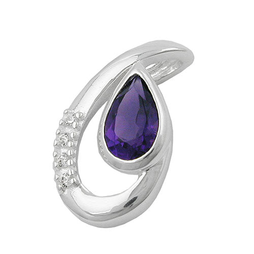 Anhänger 18x10mm Amethyst mit 4 Zirkonias glänzend Silber 925