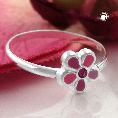 Ring Kinderring mit Blume pink Silber 925
