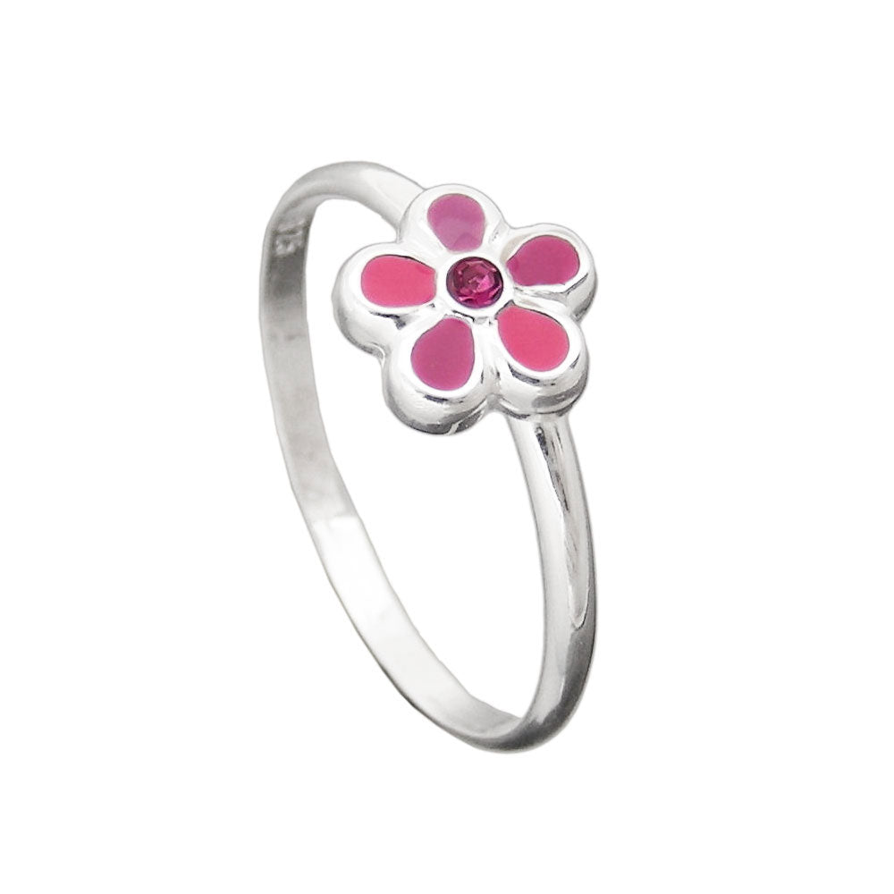 Ring Kinderring mit Blume pink Silber 925