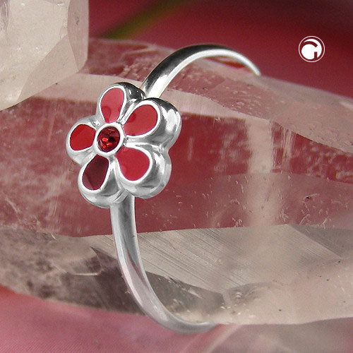 Ring Kinderring mit Blume rot Silber 925