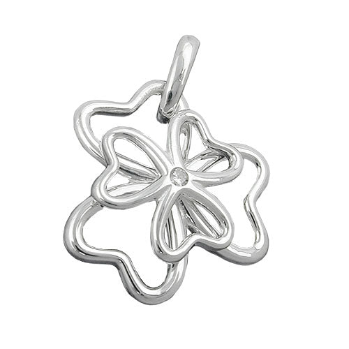 Anhänger 18mm Kleeblatt Zirkonia glänzend Silber 925