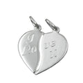 Anhänger 18x17mm Doppelanhänger Herz mit Gravur - I love u - Silber 925