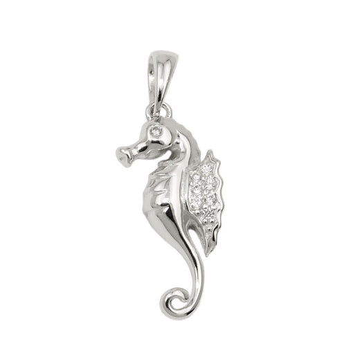 Anhänger 22x10mm Seepferdchen mit Zirkonias glänzend rhodiniert Silber 925