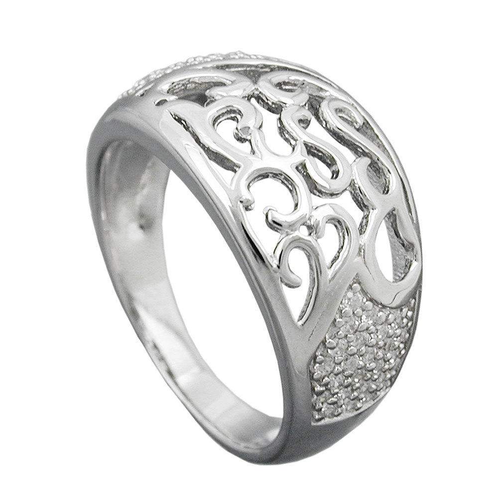 Ring 10mm mit Zirkonias glänzend rhodiniert Silber 925