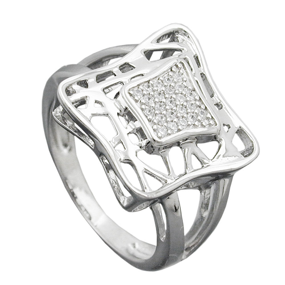 Ring 16mm mit vielen Zirkonias glänzend rhodiniert Silber 925