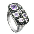 Ring 13x22mm mit Zirkonias lila-schwarz glänzend rhodiniert Silber 925