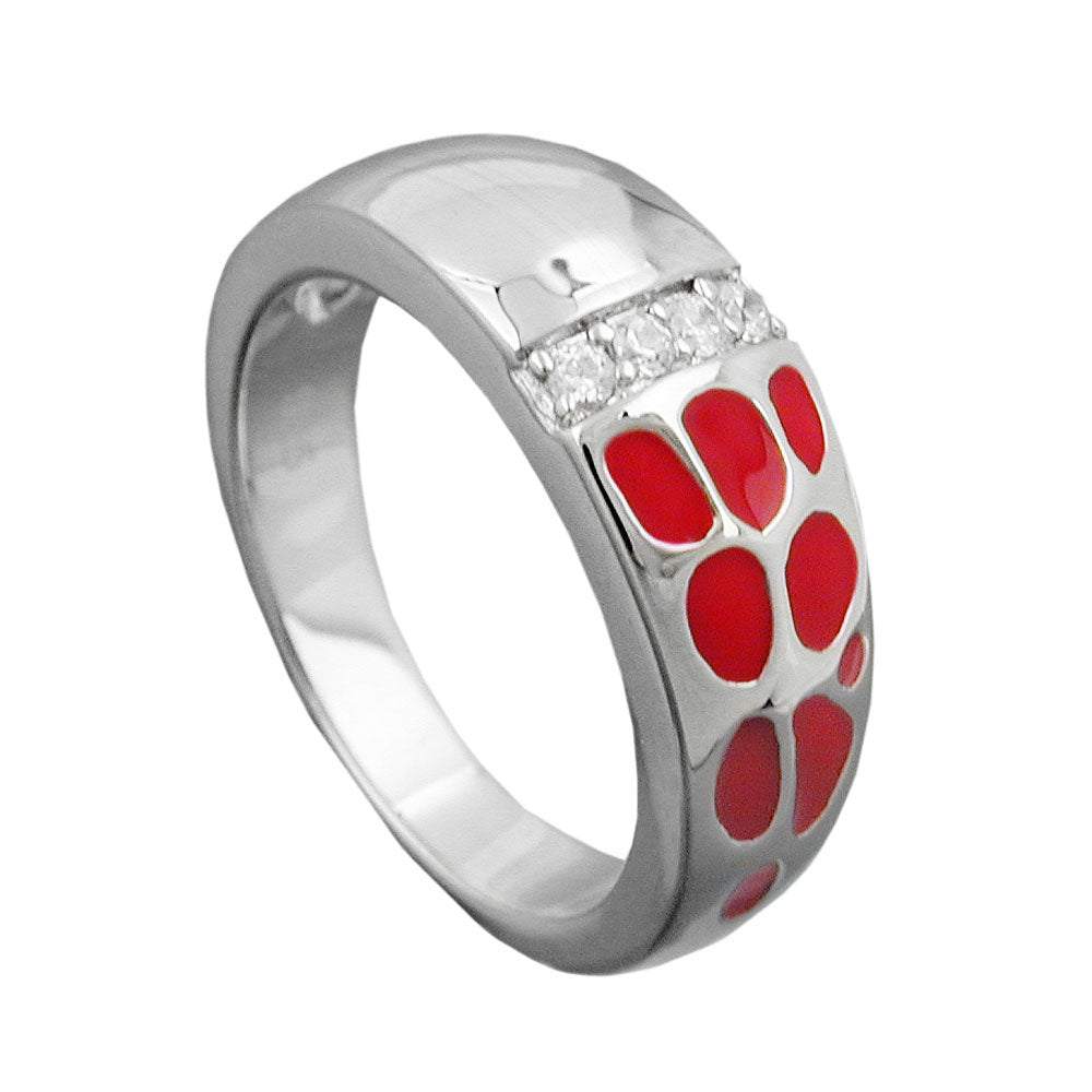 Ring 7mm rote Lackeinlage 4 Zirkonias glänzend rhodiniert Silber 925