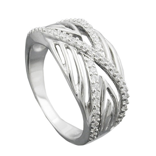 Ring 11mm mit vielen Zirkonias glänzend rhodiniert Silber 925