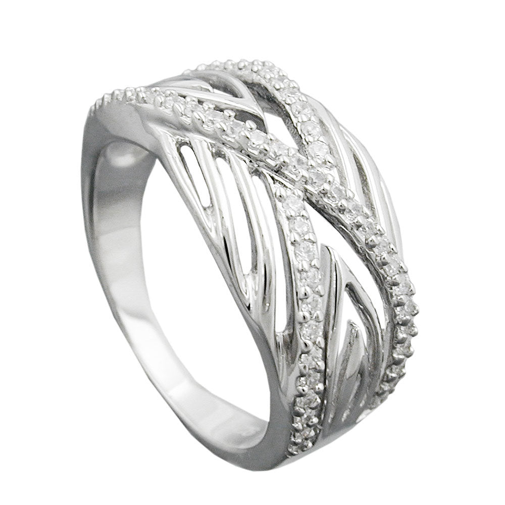 Ring 11mm mit vielen Zirkonias glänzend rhodiniert Silber 925