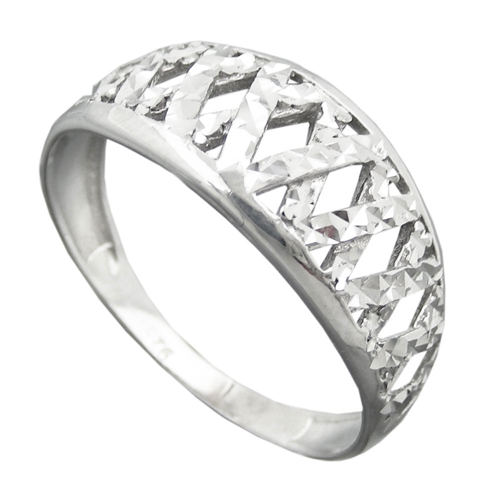 Ring 9mm Muster ausgestanzt glänzend diamantiert rhodiniert Silber 925