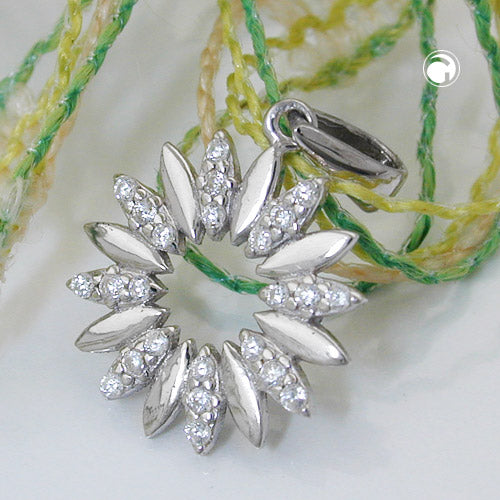 Anhänger 14mm Blume mit Zirkonias glänzend rhodiniertSilber 925